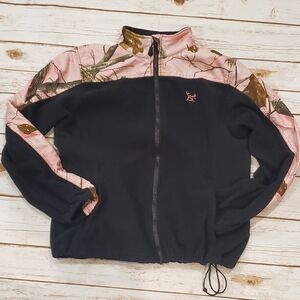 Realtree Pink Camouflage Womens Black Bushmaster Full Zip Fleece Jacket  Size L